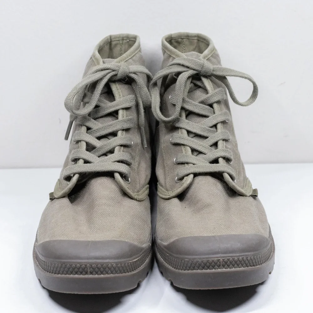 PALLADIUM Pampa Hi Canvas Lug Sole Combat Boots Gorpcore Dark Olive Mens Sz 10